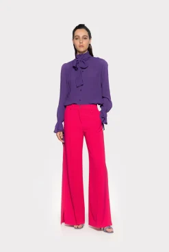 Tailleurs Et Ensembles|PINKO Pantalon Ample En Crepe Fluide Rouge Framboise