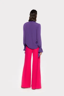 Tailleurs Et Ensembles|PINKO Pantalon Ample En Crepe Fluide Rouge Framboise