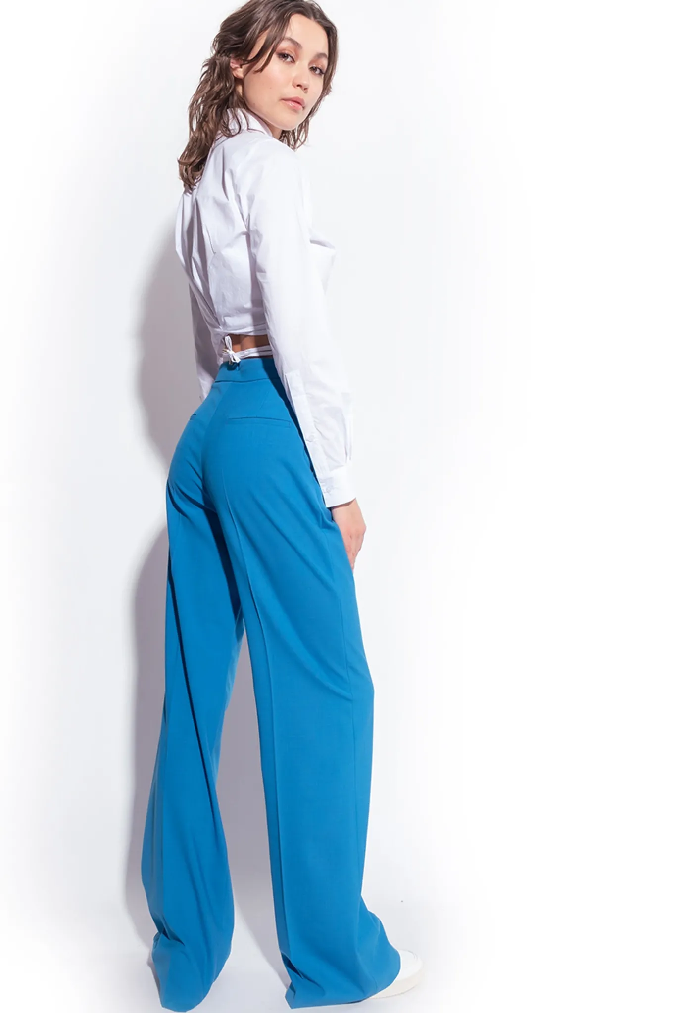 Tailleurs Et Ensembles|PINKO Pantalon Ample En Tissu De Laine Bleu Directoire