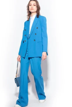Tailleurs Et Ensembles|PINKO Pantalon Ample En Tissu De Laine Bleu Directoire
