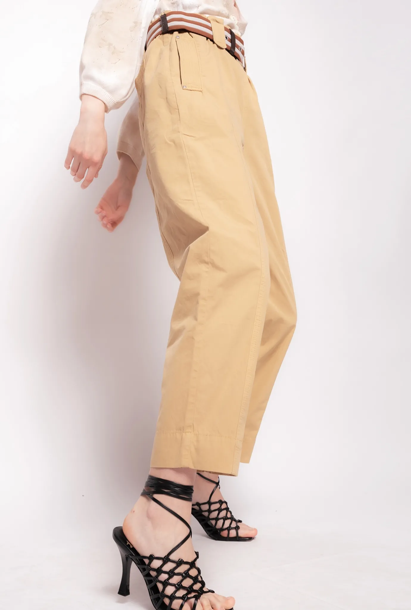 Pantalons|PINKO Pantalon Avec Ceinture A Rayures Jaune/Marron