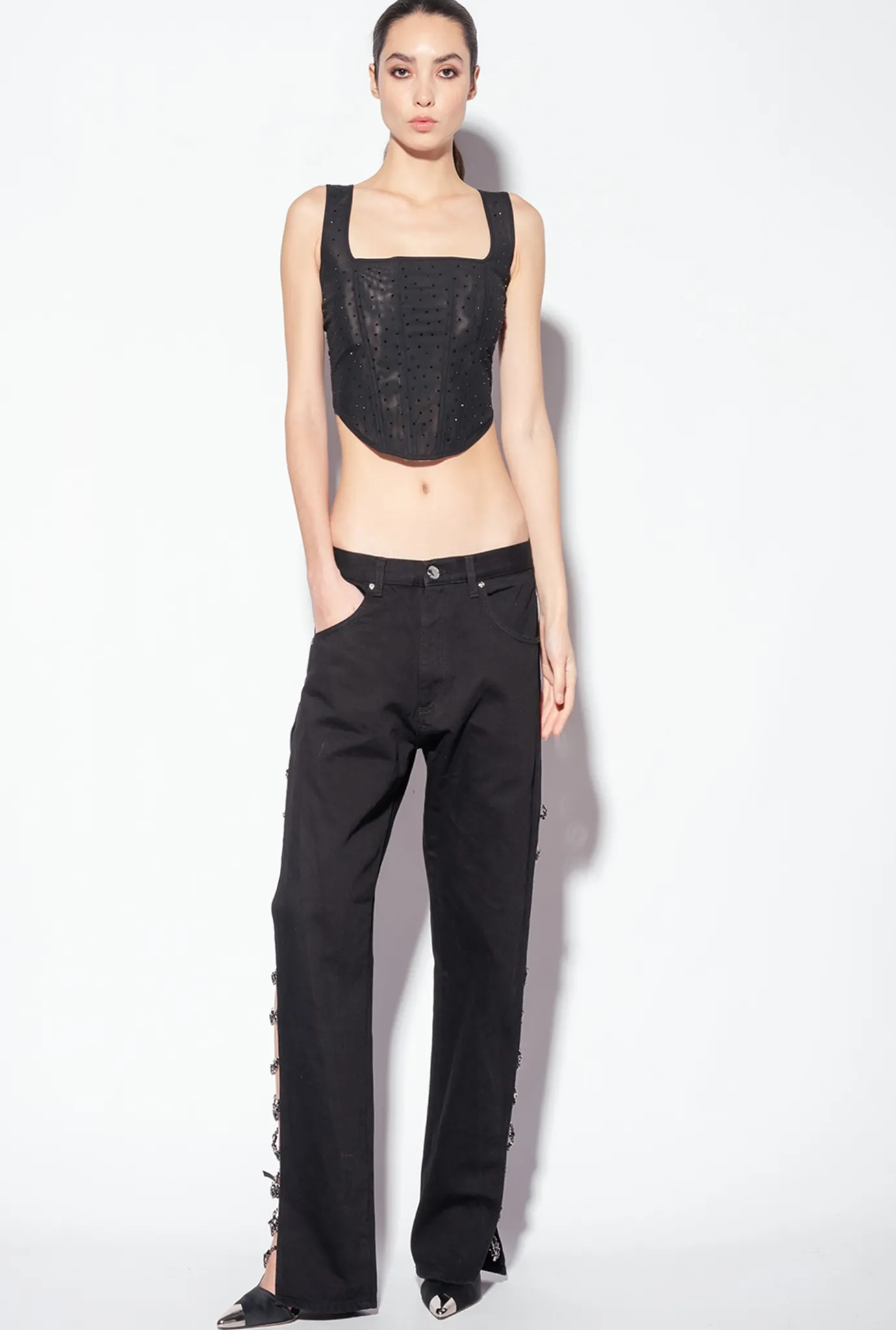 Jeans|PINKO Pantalon Avec Chaines En Strass Galleria Noir Limousine