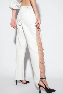 Jeans|PINKO Pantalon Avec Chaines En Strass Galleria Blanc Casse
