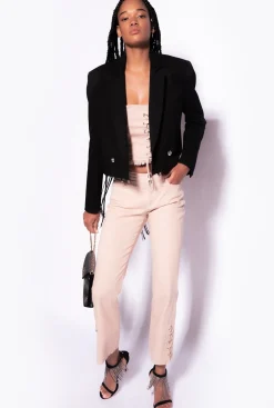 Jeans|PINKO Pantalon Bootcut Avec Bas De Jambe A Lacets Beige Rugby