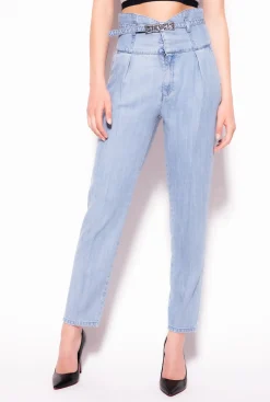 Jeans|PINKO Pantalon Bustier En Twill Lyocell Delavage Clair