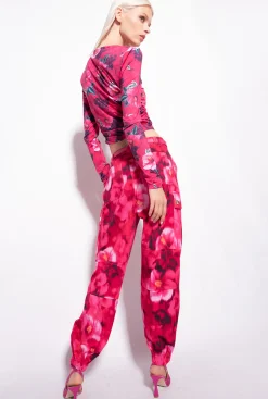 Tailleurs Et Ensembles|PINKO Pantalon Cargo A Imprime Hibiscus Multi.Fuchsia/Rose