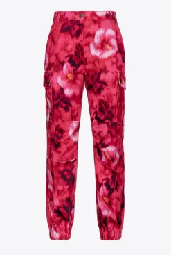 Tailleurs Et Ensembles|PINKO Pantalon Cargo A Imprime Hibiscus Multi.Fuchsia/Rose