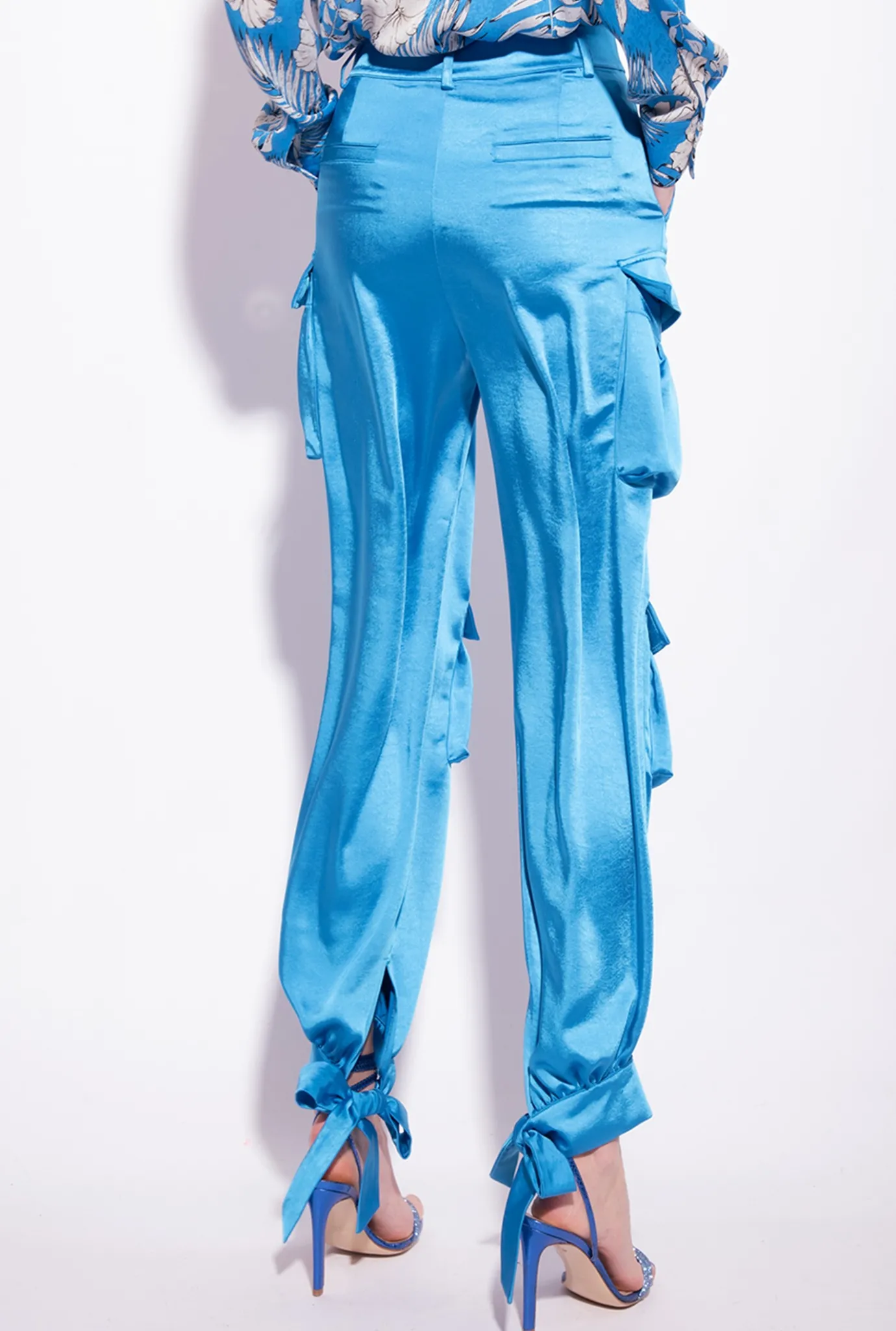 Tailleurs Et Ensembles|PINKO Pantalon Cargo En Satin Bleu Directoire