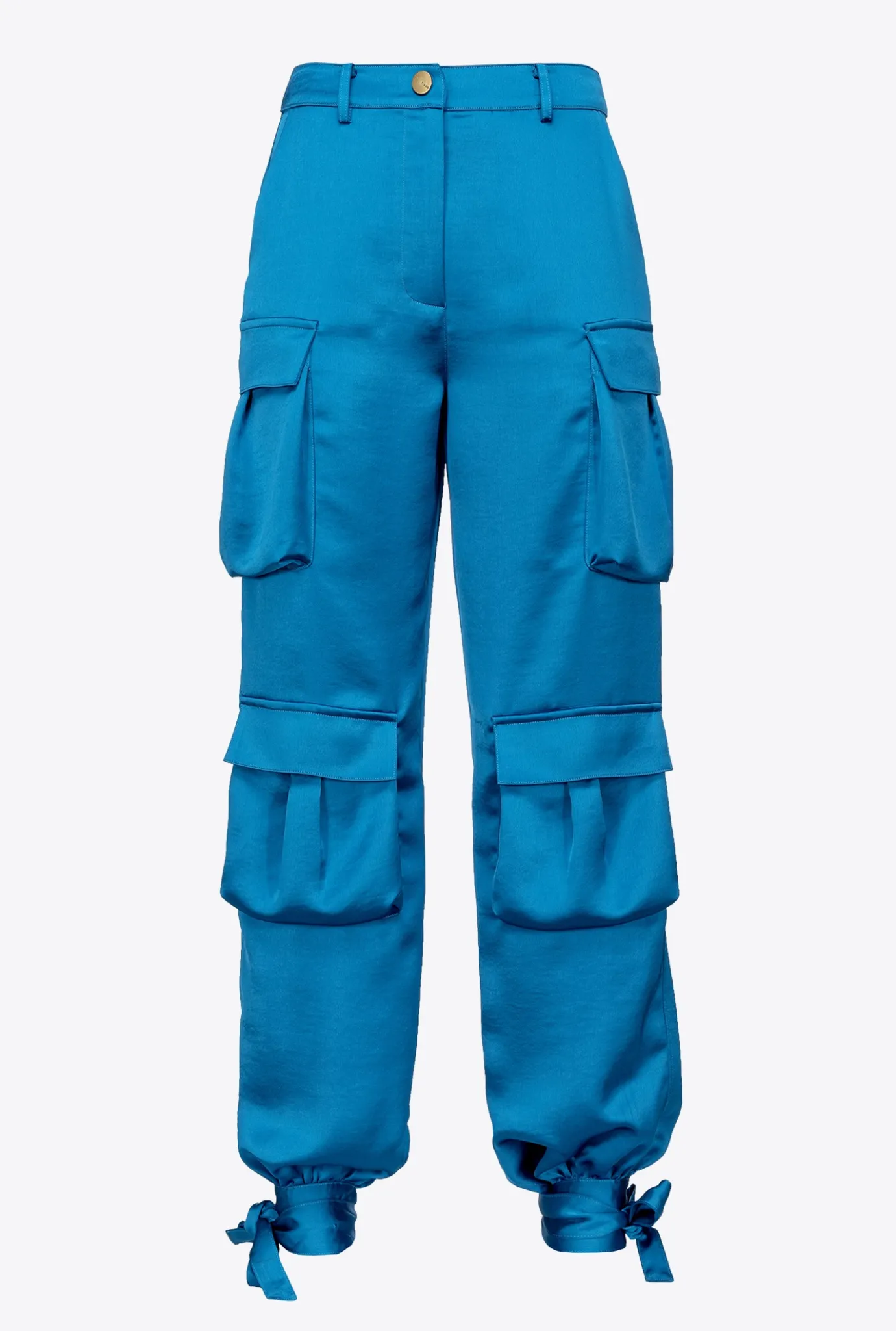 Tailleurs Et Ensembles|PINKO Pantalon Cargo En Satin Bleu Directoire