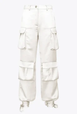 Tailleurs Et Ensembles|PINKO Pantalon Cargo En Satin Blanc-Blanche-Neige