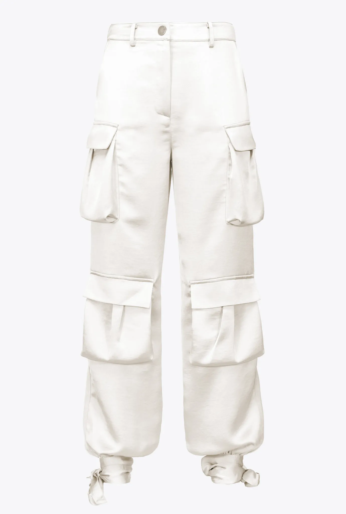 Tailleurs Et Ensembles|PINKO Pantalon Cargo En Satin Blanc-Blanche-Neige