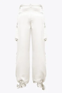 Tailleurs Et Ensembles|PINKO Pantalon Cargo En Satin Blanc-Blanche-Neige
