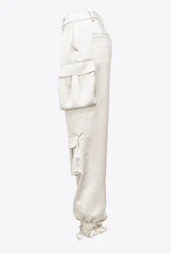Tailleurs Et Ensembles|PINKO Pantalon Cargo En Satin Blanc-Blanche-Neige