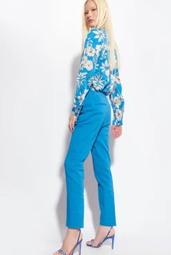 Tailleurs Et Ensembles|PINKO Pantalon Cigarette En Lin Stretch Bleu Directoire