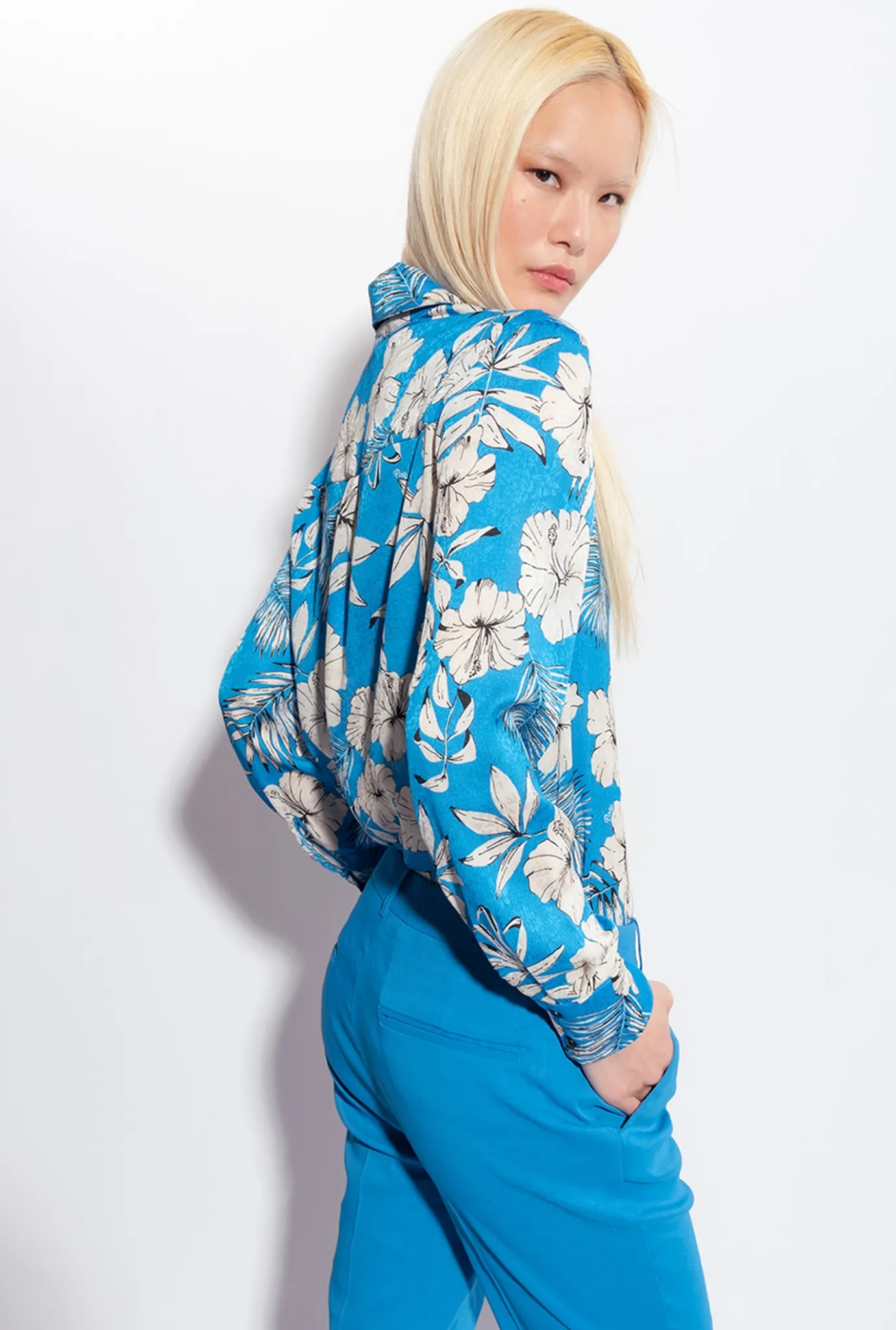Tailleurs Et Ensembles|PINKO Pantalon Cigarette En Lin Stretch Bleu Directoire