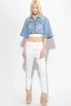 Tailleurs Et Ensembles|PINKO Pantalon Cigarette En Lin Stretch Blanc Nimbus