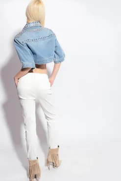 Tailleurs Et Ensembles|PINKO Pantalon Cigarette En Lin Stretch Blanc Nimbus