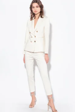 Tailleurs Et Ensembles|PINKO Pantalon Cigarette En Maille Roma Rose Fume Blanc
