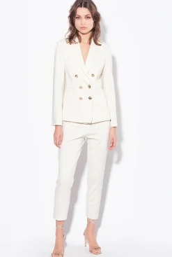 Tailleurs Et Ensembles|PINKO Pantalon Cigarette En Maille Roma Rose Fume Blanc