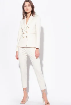 Tailleurs Et Ensembles|PINKO Pantalon Cigarette En Maille Roma Rose Fume Blanc