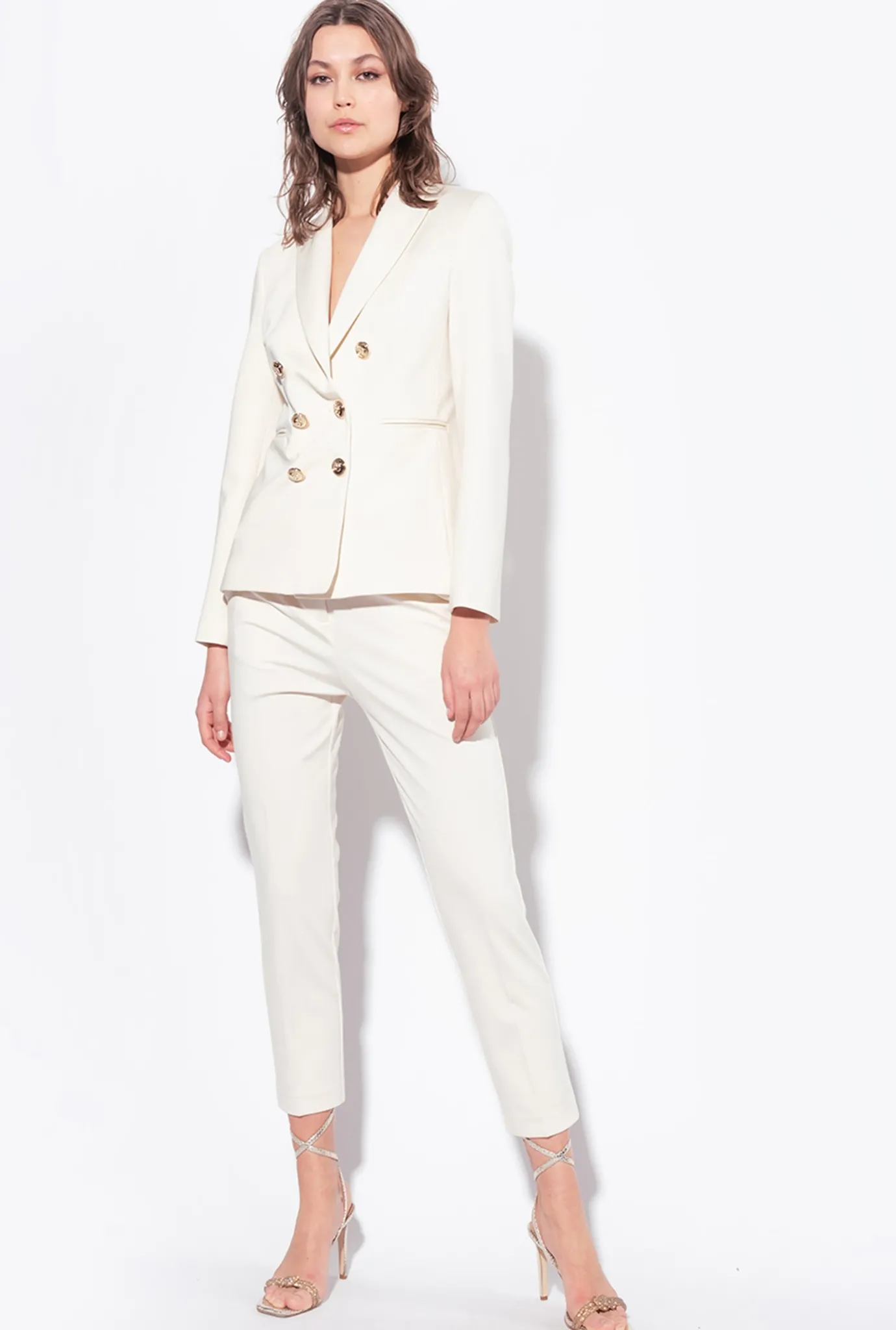Tailleurs Et Ensembles|PINKO Pantalon Cigarette En Maille Roma Rose Fume Blanc