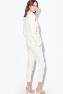 Tailleurs Et Ensembles|PINKO Pantalon Cigarette En Maille Roma Rose Fume Blanc