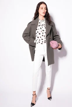 Tailleurs Et Ensembles|PINKO Pantalon Coupe Cigarette En Maille Roma Blanc-Blanche-Neige