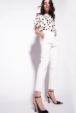 Tailleurs Et Ensembles|PINKO Pantalon Coupe Cigarette En Maille Roma Blanc-Blanche-Neige