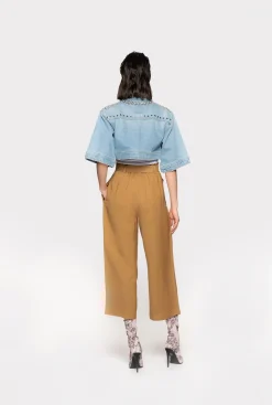 Tailleurs Et Ensembles|PINKO Pantalon En Lin Avec Ceinture Noeud Moutarde