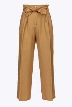 Tailleurs Et Ensembles|PINKO Pantalon En Lin Avec Ceinture Noeud Moutarde