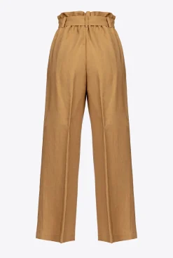 Tailleurs Et Ensembles|PINKO Pantalon En Lin Avec Ceinture Noeud Moutarde