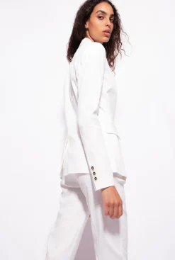 Tailleurs Et Ensembles|PINKO Pantalon En Lin Avec Ceinture Love Birds Blanc Nimbus
