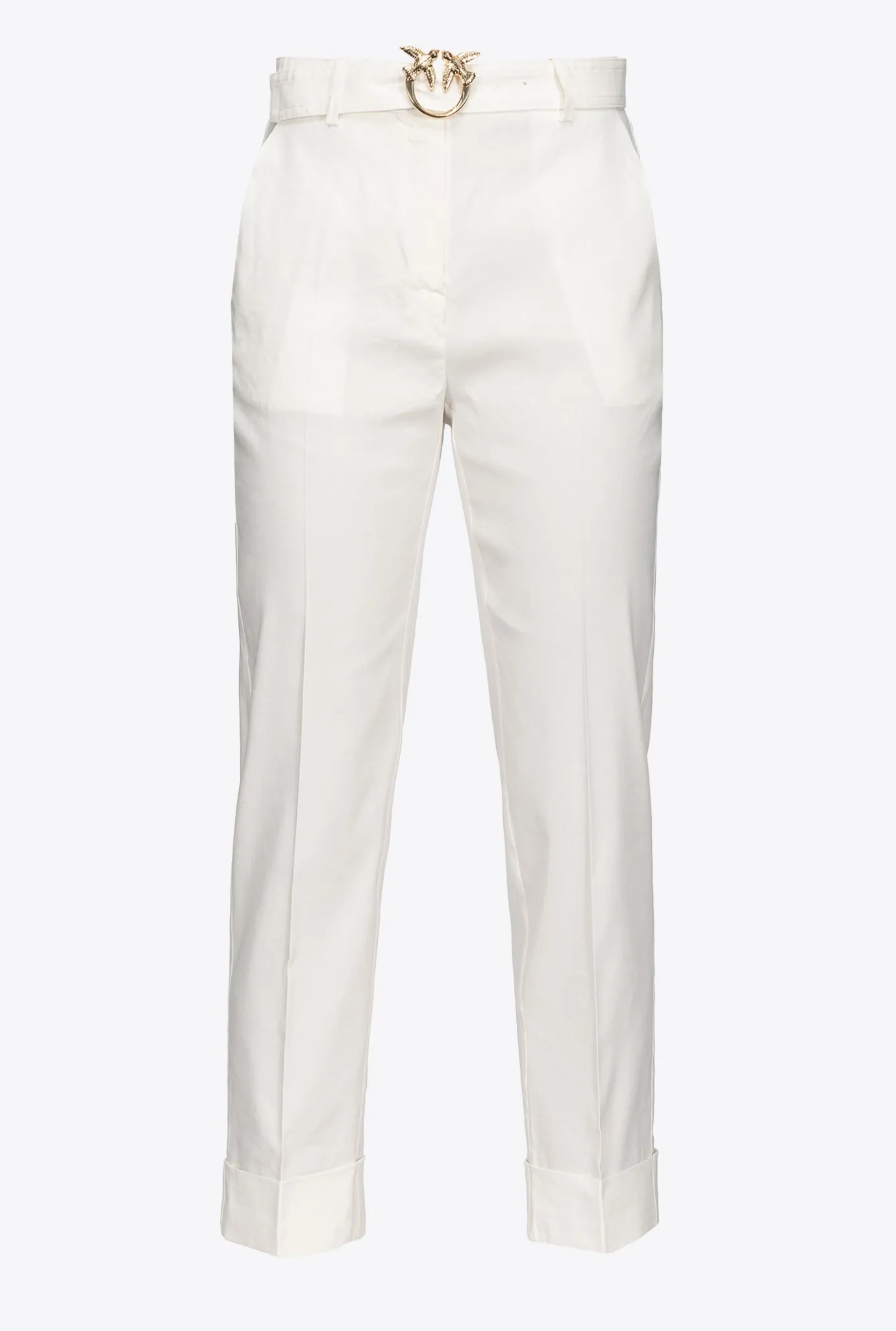 Tailleurs Et Ensembles|PINKO Pantalon En Lin Avec Ceinture Love Birds Blanc Nimbus
