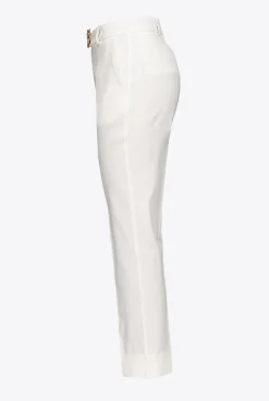 Tailleurs Et Ensembles|PINKO Pantalon En Lin Avec Ceinture Love Birds Blanc Nimbus