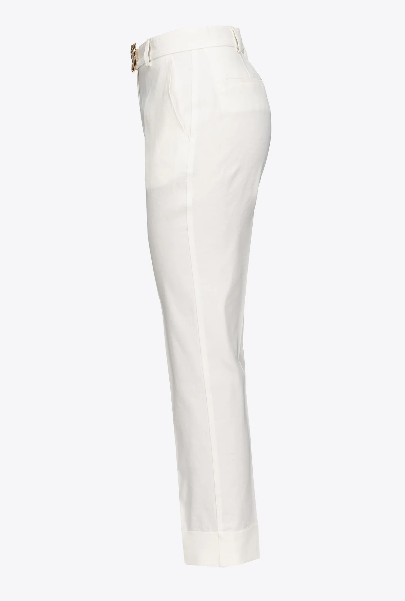 Tailleurs Et Ensembles|PINKO Pantalon En Lin Avec Ceinture Love Birds Blanc Nimbus