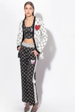 Tailleurs Et Ensembles|PINKO Pantalon En Maille Jacquard Monogram Noir/Ecru