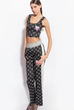 Tailleurs Et Ensembles|PINKO Pantalon En Maille Jacquard Monogram Noir/Ecru