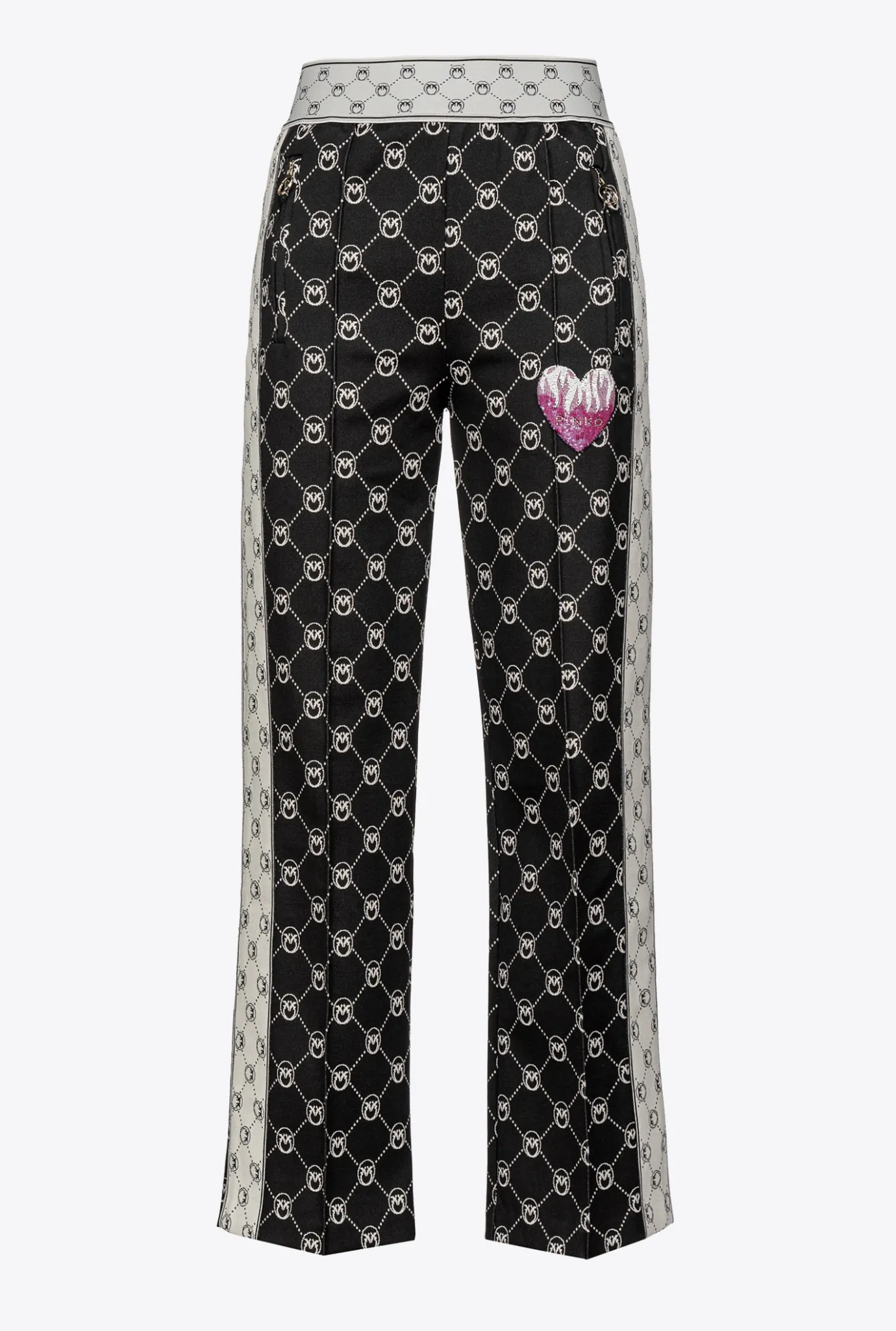 Tailleurs Et Ensembles|PINKO Pantalon En Maille Jacquard Monogram Noir/Ecru