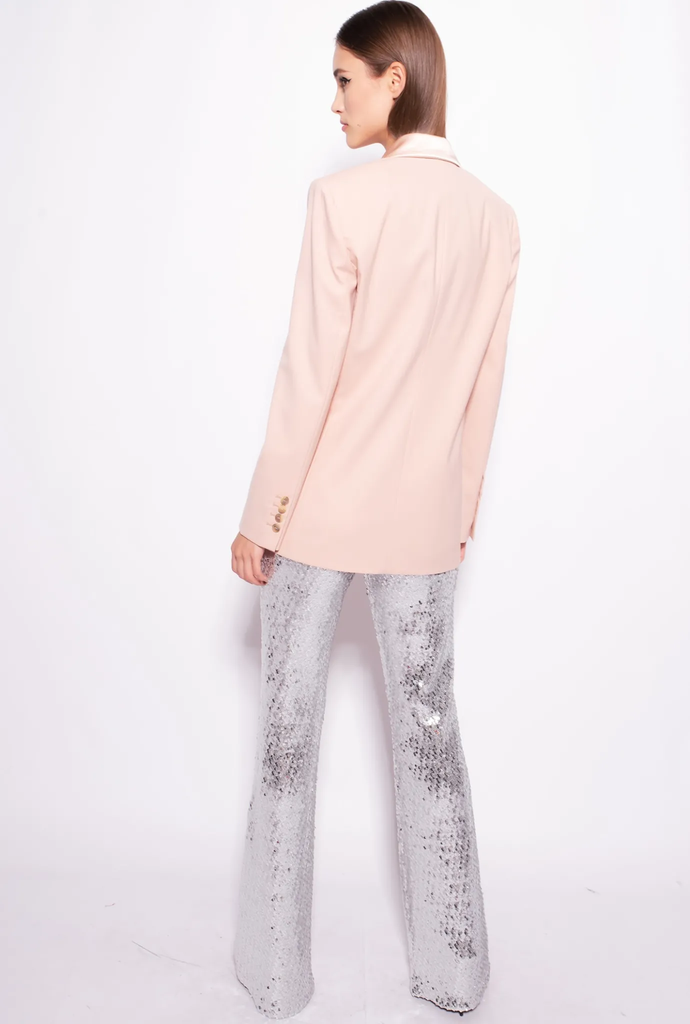 Tailleurs Et Ensembles|PINKO Pantalon Entierement Paillete Argent-Metallise