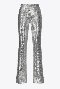 Tailleurs Et Ensembles|PINKO Pantalon Entierement Paillete Argent-Metallise