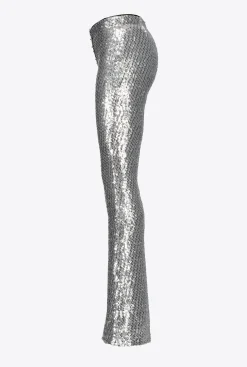 Tailleurs Et Ensembles|PINKO Pantalon Entierement Paillete Argent-Metallise