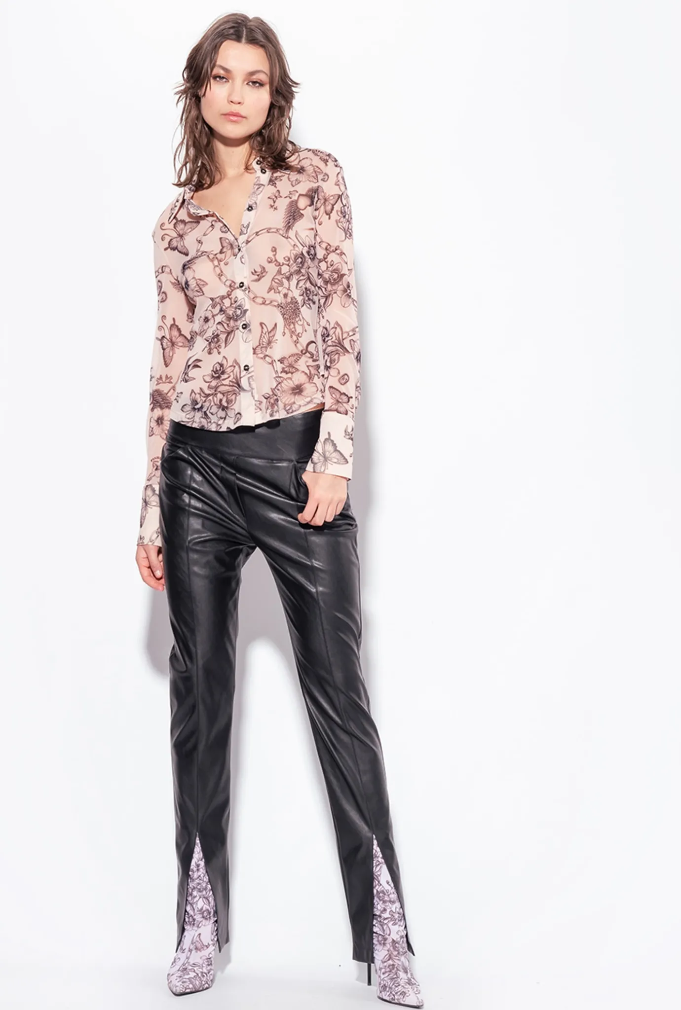 Pantalons|PINKO Pantalon Fendu Effet Cuir Noir Limousine