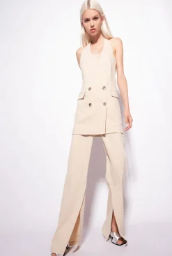 Tailleurs Et Ensembles|PINKO Pantalon Fendu En Bas Beige Amande Glacee