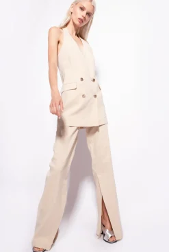 Tailleurs Et Ensembles|PINKO Pantalon Fendu En Bas Beige Amande Glacee