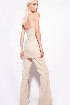 Tailleurs Et Ensembles|PINKO Pantalon Fendu En Bas Beige Amande Glacee
