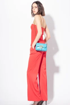 Tailleurs Et Ensembles|PINKO Pantalon Flare Brillant Rouge Formule 1