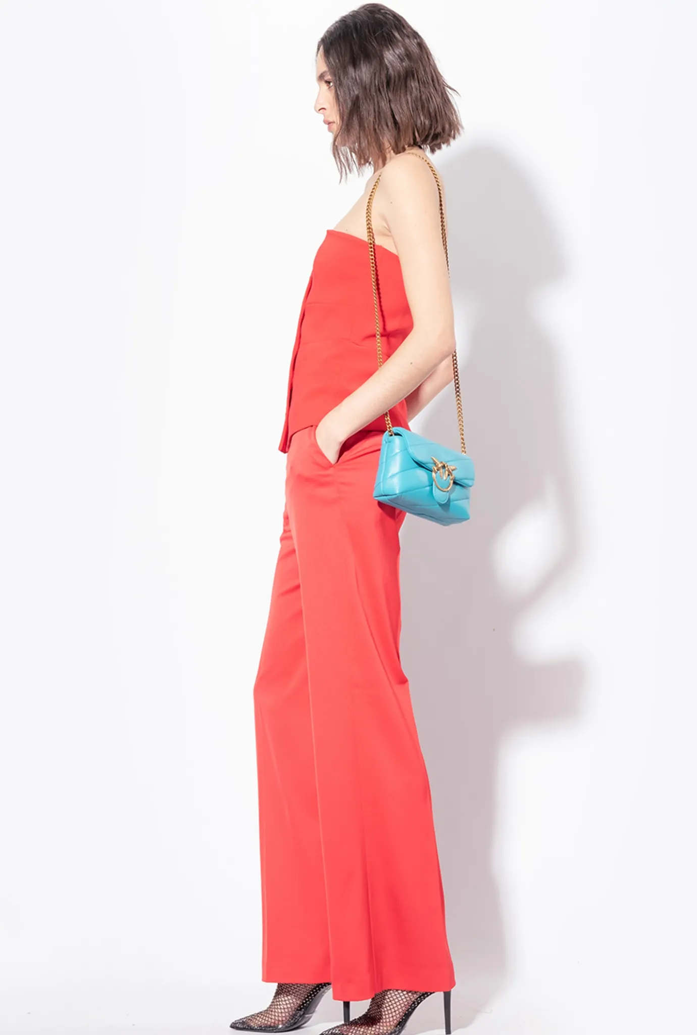 Tailleurs Et Ensembles|PINKO Pantalon Flare Brillant Rouge Formule 1