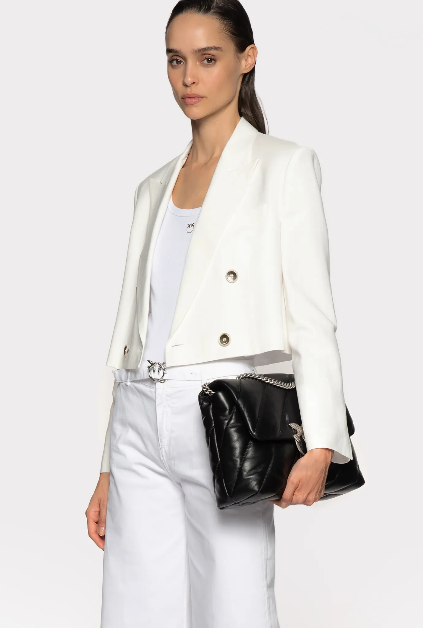 Jeans|PINKO Pantalon Flare Ceinture Blanc Brill.