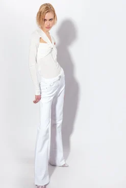 Jeans|PINKO Pantalon Flare En Bull De Coton Blanc Brill.