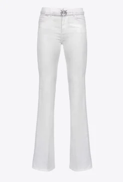 Jeans|PINKO Pantalon Flare En Bull De Coton Blanc Brill.
